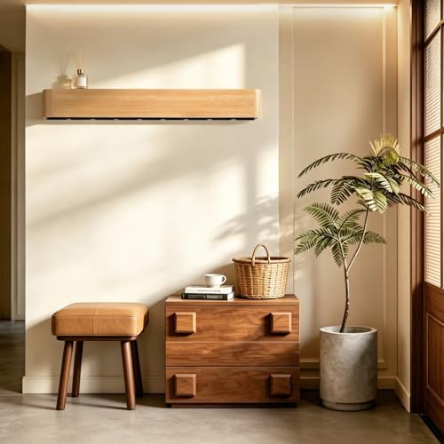 33" Bamboo Coat Rack Wall Mount, 8 Hidden Hooks, Family, Natural - Image 3