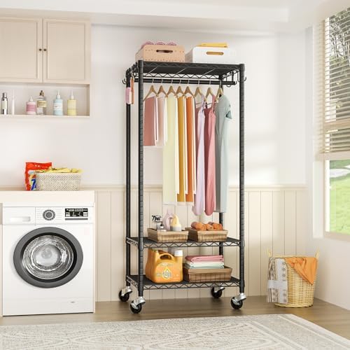 FUTASSI Rolling Clothes Rack, Clothing Racks for Hanging Clothes, Black - Image 4