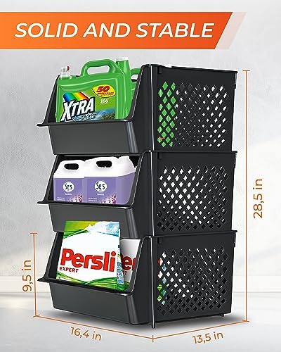 XLarge Stackable Storage Bins Open Front for Pantry Storage, 3 Pack - Black - Image 3