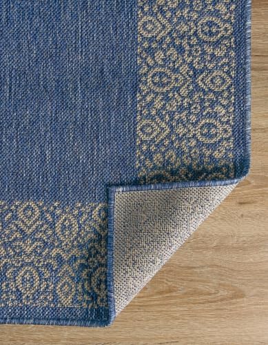 Unique Loom Outdoor Border Collection Area Rug - Floral Border (13' Square, Blue/ Ivory) - Image 6