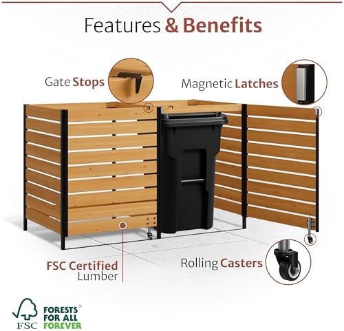 Enclo Premium Wood Dual Trash Can Storage Enclosure, DIY Kit - Image 3