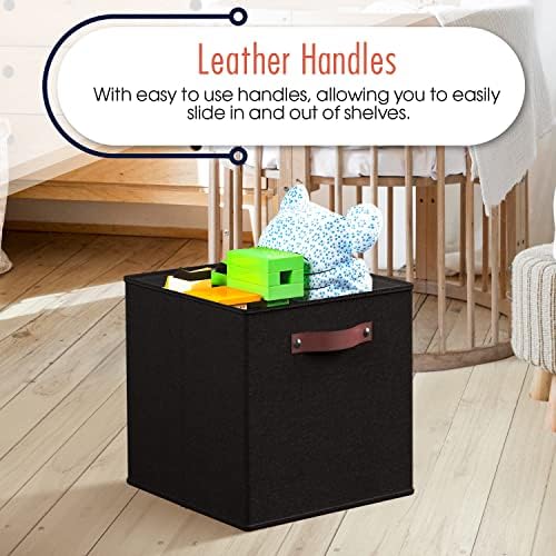 Ornavo Home 11x11 Foldable Fabric Storage Cube Bins, 6 Pack, Black - Image 5
