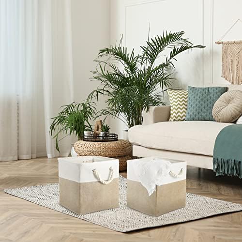 6 Pcs 11x11 Inch Fabric Cube Storage Bins Square Cube Baskets, Light Brown - Image 5