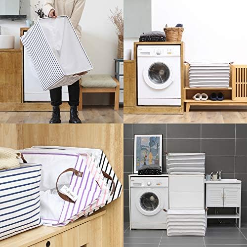 Hinwo 70L Extra Large Canvas Storage Bin with Lid and Handles, 6-Pack - Image 3