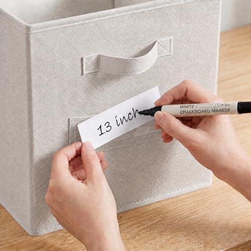 Storage Bins,13 Inch Cube Storage Bin with Labels,6pcs,Beige - Image 4