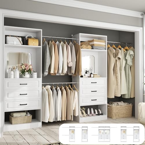 Unikito 6-14FT Wood Closet System with 6 Drawers and Mirror, White by Unikito