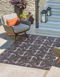 Unique Loom Outdoor Coastal Collection Area Rug - Ahoy (7' 10" x 11' Rectangle, Charcoal/ Ivory) by UniqueLoom
