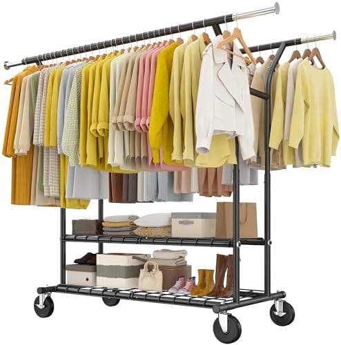 Raybee 74" W Clothes Rack 630 LBS Heavy Duty Double Rods Adjustable Size by Raybee