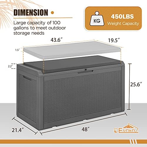 Devoko 100 Gallon Resin Waterproof Outdoor Storage Box with Cushion - Image 6