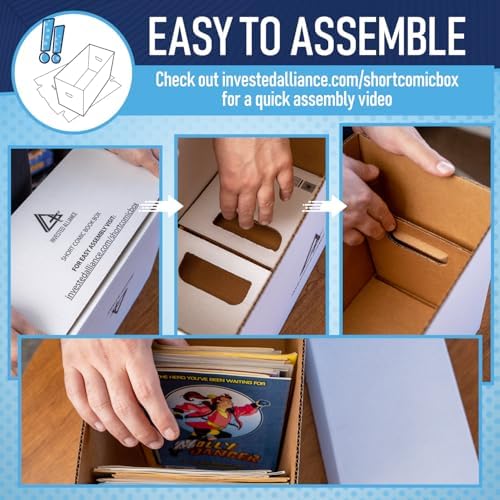 Invested Alliance Premium Short Comic Book Storage Box Organizer with Lid | Thick Cardboard Comic Storage Box For Collectibles Fits 150-175 Current/Silver Age, Heavy Duty & Stackable. - Image 5
