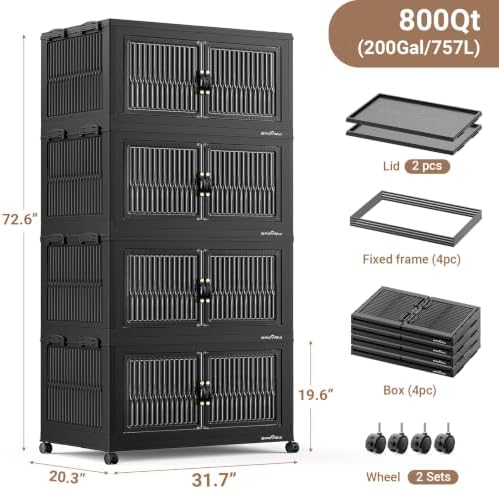 BROVIEW 800Qt Stackable Storage Bins with Lid for Home Dorm, 4Pack Black - Image 2