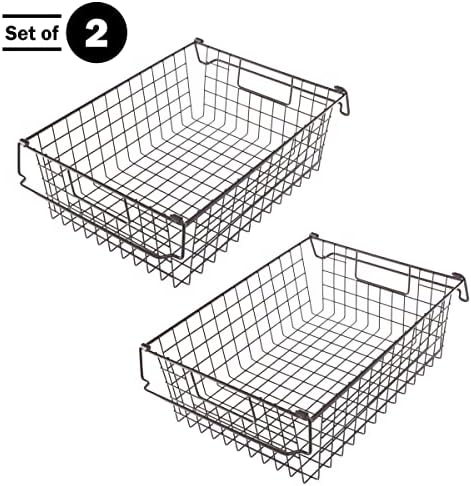 Home-Complete 2 pcs Large Stackable Wire Baskets, 16"x12" Organizer Stacking Storage Bins for Shelf, Pantry, Kitchen, Cabinets, can also be used in Chest Freezers (Brown) - Image 3