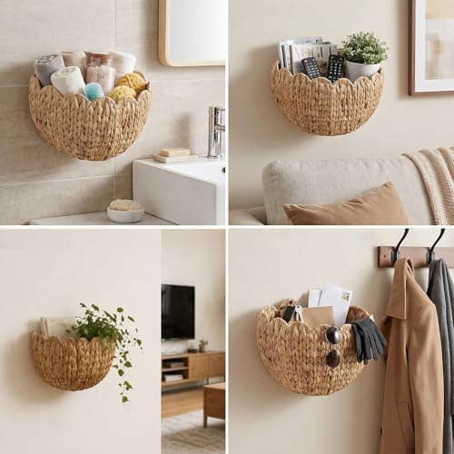 Scalloped Wicker Wall Baskets 2 Pack - Handwoven Hanging Rattan Storage Baskets for Wall Decor, Boho Front Door Basket & Farmhouse Bedroom Decoration (Natural) - Image 6