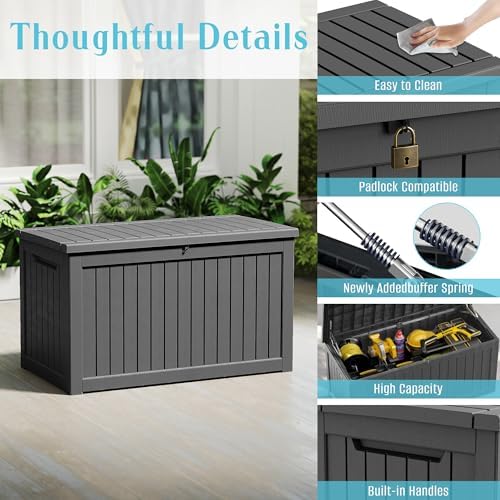 Outdoor Waterproof Resin Storage Deck Box Lockable Outside Bench UV Resistant Bin Patio Porch Furniture Pool Float Garden Tool Cushion (Black, 280 Gallon) - Image 6