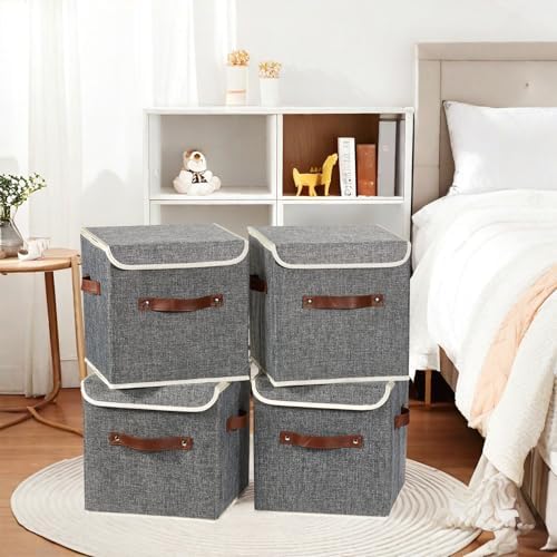 4PCS Storage Cubes with Lids Cotton Linen Fabric Bins Boxes - Image 7