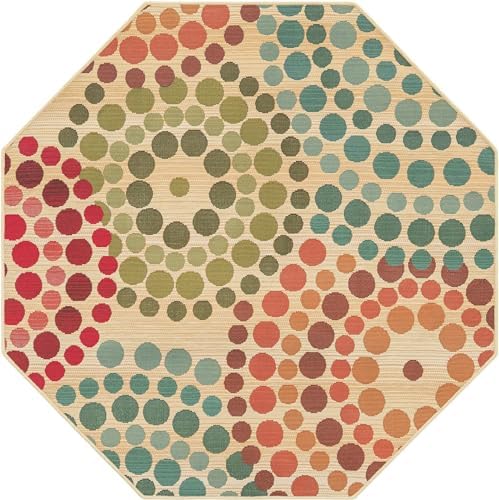 Unique Loom Outdoor Modern Collection Area Rug - Spark (4' 1" Octagon Beige/Burgundy) - Image 2