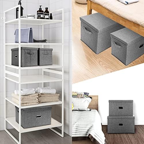 Large Linen Fabric Foldable Storage Bins with Removable Lid and Handles, Washable Storage Box Organizer Containers Baskets Cube with Cover for Bedroom,Office (Khaki, Extra Large(2-Pack)) - Image 5