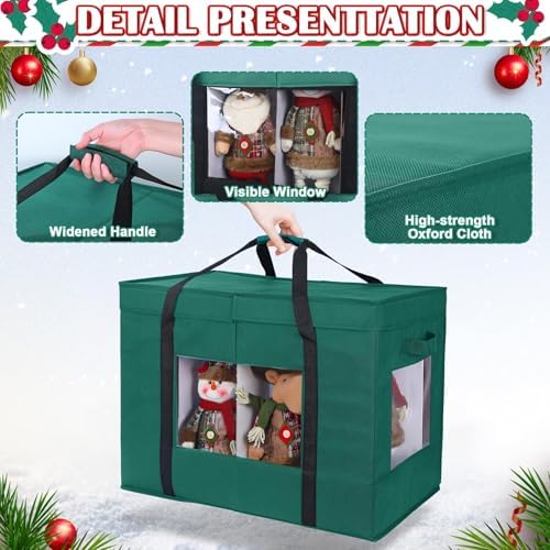 Christmas Figurine Storage Box, 24”x18”x15” Ornament Storage Box, 2025 UpgradeNutcracker Storage Box, Figurine Storage with Dividers, Adjustable Extent Area for Figurines and Pocket, Green - Image 2