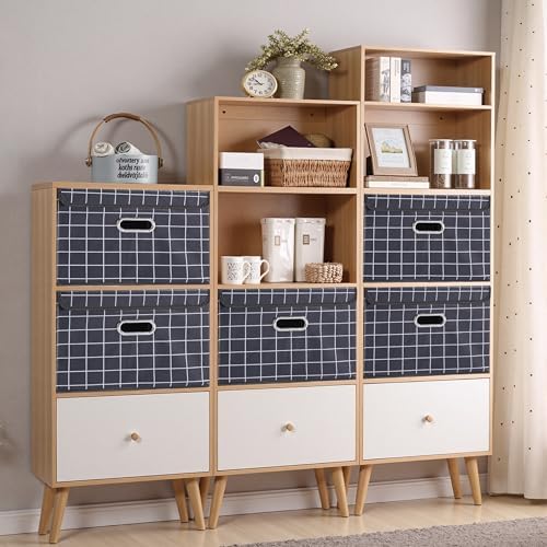 STOREONE Fabric Storage Cube Bins Foldable Organizer Container Collapsible Basket with Lids and Metal Handles, for Home, Bedroom, Closet 6 Pcs (Black grid) - Image 4