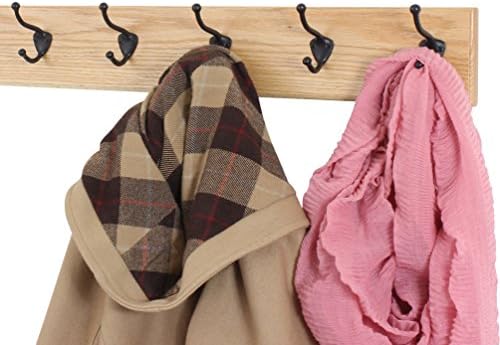 PegandRail Solid Oak Wall Mounted Coat Rack with Bronze Hat & Coat Style Coat Hooks 4.5" Ultra Wide - Made in The USA (Natural, 4.5" x 25.5" with 5 Hooks) - Image 2