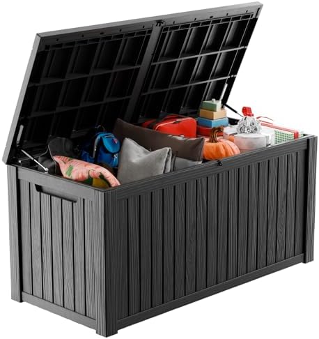 Vixzen 200 Gallon Deck Boxes Outdoor Waterproof, Lockable Storage Box for Patio Cushions Storage Furniture, Garden Tools, Pool Supplies, Weatherproof and UV Resistant (Black, 200 Gallon) by Vixzen