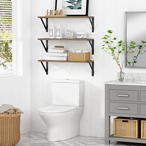 Forbena Wood Floating Shelves for Wall 24 inches Long, Large Bathroom Hanging Shelves Set of 3, Wall Mounted Storage Shelf for Bathroom Bedroom Living Room Kitchen Closet (Natural Wood) - Image 5