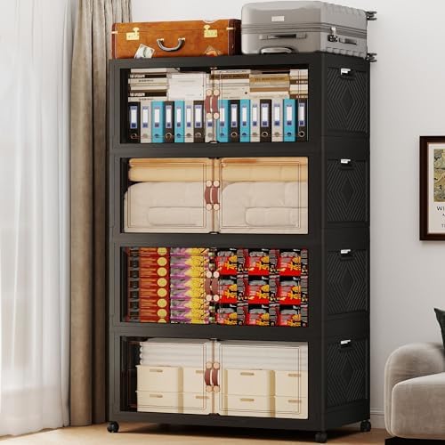 1136QT Extra Large Stackable Storage Bins with Lids & Wheels & Door, by VNVTO