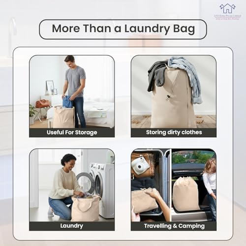 LFH Home Large Premium Cotton Rich Canvas Laundry Bag with Drawstring and Handles Heavy Duty, Multi-Use, and Washable for Home, Travel, College or Storage 28x40 (Pack of 6)-Natural - Image 6
