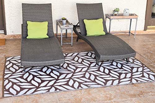 Stylish Camping 258107 8-feet by 10-feet Reversible Mat, Plastic Straw Rug, Large Floor Mat for Outdoors, RV, Patio, Backyard, Picnic, Beach, Camping - Leaf Mat (Brown/White) by StylishCamping