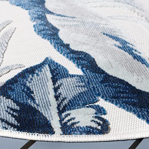 SAFAVIEH Washable Rug Outdoor Cabana Collection - 6'5" Round, Ivory & Navy, Non-Shedding & Easy to Clean, Ideal for Patio, Backyard, Mudroom (CBN452A) - Image 4