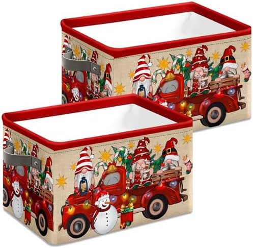 Christmas Baskets,Christmas Dwarf Foldable Storage Bins with Handles, Decorative Cloth Organizer Storage Boxes 2 2piece - Image 4