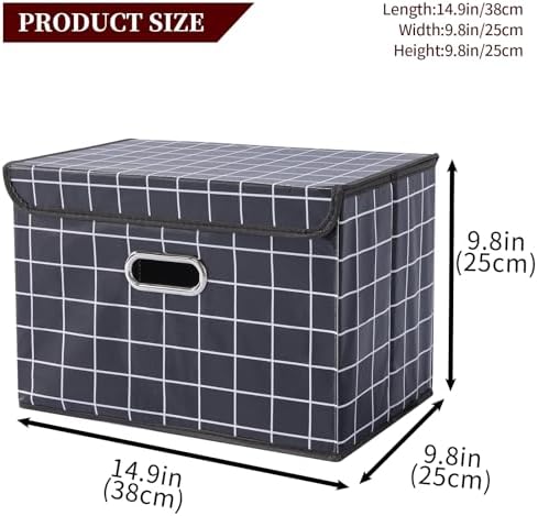 STOREONE Fabric Storage Cube Bins Foldable Organizer Container Collapsible Basket with Lids and Metal Handles, for Home, Bedroom, Closet 6 Pcs (Black grid) - Image 2