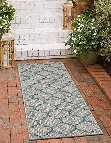 Unique Loom Outdoor Trellis Collection Area Rug (2' 7" x 10' Runner, Gray/ Ivory) - Image 4