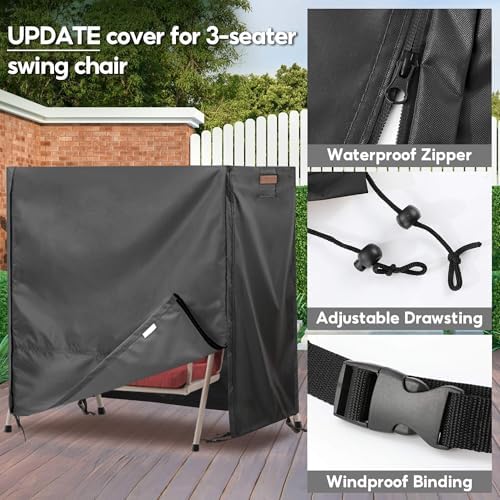 Outdoor Swing Covers for Patio Swing 3 Seater, 87" L X 49" D X 67" H, 3 Seat Swing Cover Waterproof, Porch Patio Swing Canopy Cover, Windproof UV Resistant All Weather Protector - Black - Image 3