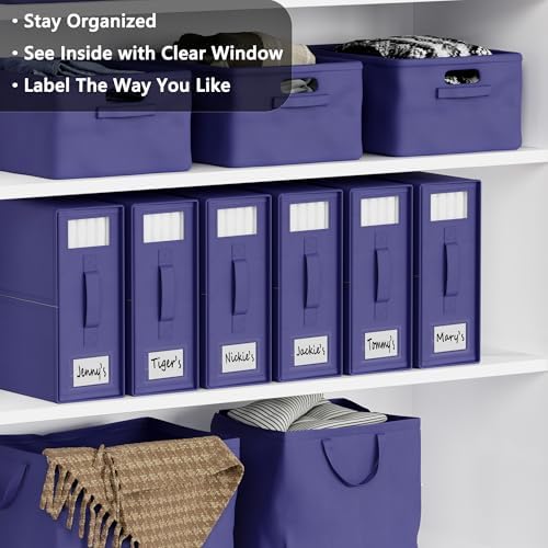 SheetCube Bed Sheet Organizers and Storage 6 Pack, Foldable Linen Closet Organizer with Window and Label, Bedding Folder Storage Box Container for Blanket, Duvet Cover Set, Bed Sheet Set - Navy Blue - Image 2