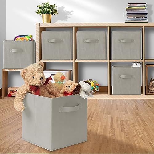 Casafield Set of 12 Collapsible Fabric Cube Storage Bins, Light Gray - 11" Foldable Cloth Baskets for Shelves, Cubby Organizers & More - Image 5