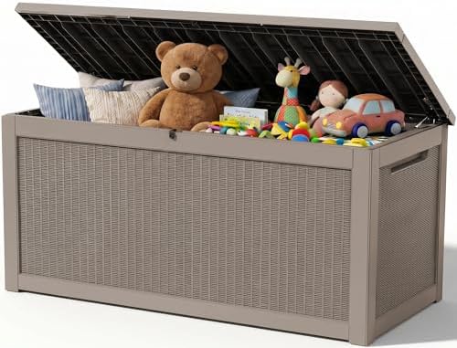Outdoor Storage Box, 380 Gallon Waterproof Resin Deck Box with Support Rod by ATMELT