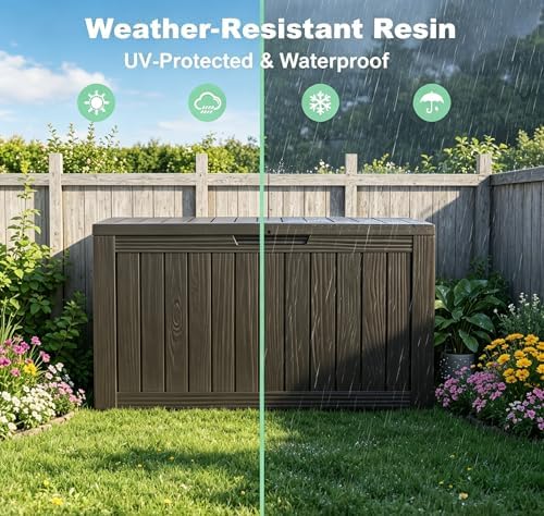 LAUSAINT HOME 230 Gallon Resin Deck Box, Package Delivery Box with Lockable Lid, Waterproof Outdoor Storage Box For Garden Tools, Patio Cushions(230 Gallon,Black) - Image 4