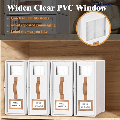 6 Pack Foldable Bed Sheets Set Organizers and Storage(King & Queen Size),Linen Fabric Closet Organizers with Window,Folding Bedding Storage Box for Bedsheets and Pillow Cube Organizer-White - Image 4
