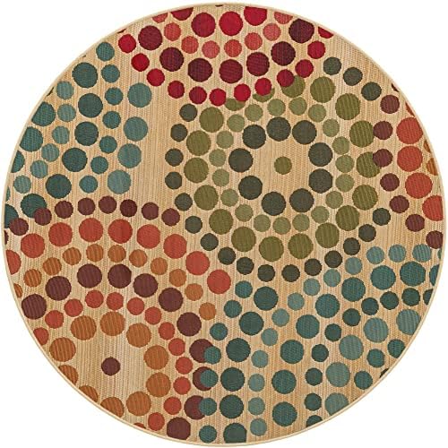 Unique Loom Outdoor Modern Collection Area Rug - Spark (4' 1" Round, Beige/ Burgundy) - Image 3
