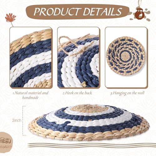 15 Pcs Boho Wall Basket Decor Woven Rattan Seagrass Wall Decor Hanging Rustic Farmhouse Western Art Decoration for Nursery Living Room Bedroom Home Kitchen(Blue Style) - Image 5
