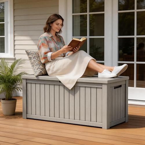 Outdoor Large Storage Cabinet Deck box, 150 Gallons Waterproof Heavy Duty Deck Box, Lockable Patio Storage box for Garden Tools, Lawn Mower, Bike, Trash Cans, Pool Supplies - Image 6