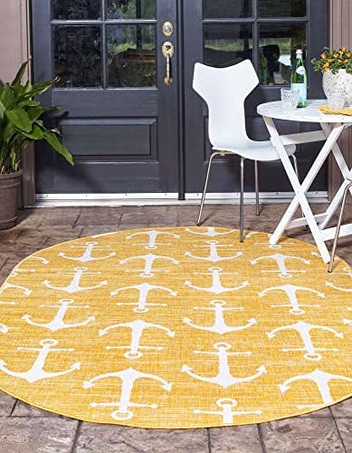 Unique Loom Outdoor Coastal Collection Area Rug - Ahoy (7' 10" x 10' Oval, Yellow) - Image 4