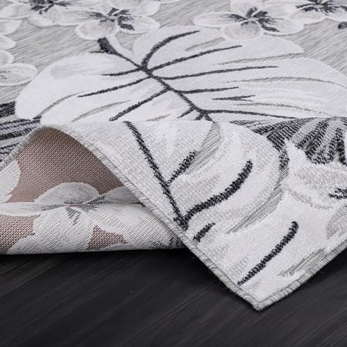 Luul Home Floral Indoor Outdoor Rugs 5x7 Large Area Rug for Living Room, Patio Decor, Kitchen, and Entryway Rug, Washable Stain Resistant Outside Carpet Gray 5 x 7 - Image 3