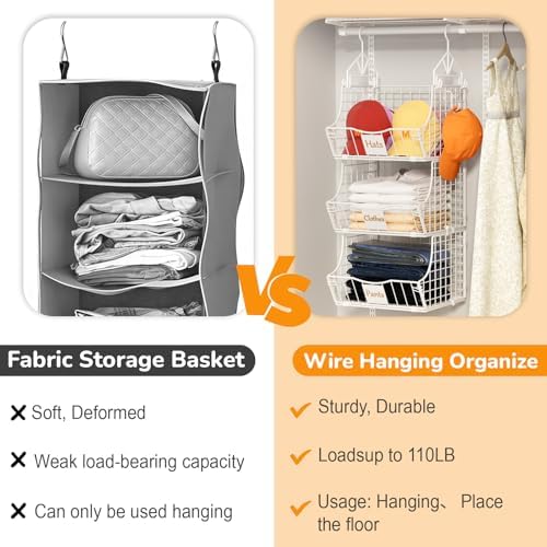 Hanging Closet Organizers and Storage, 6 Tier Closet Shelf Clothes Organizer with 2 S-Hooks, Multi-Functional Iron Wire Baskets, for Clothing, Sweaters, Handbags, Hat, Canned - Image 6