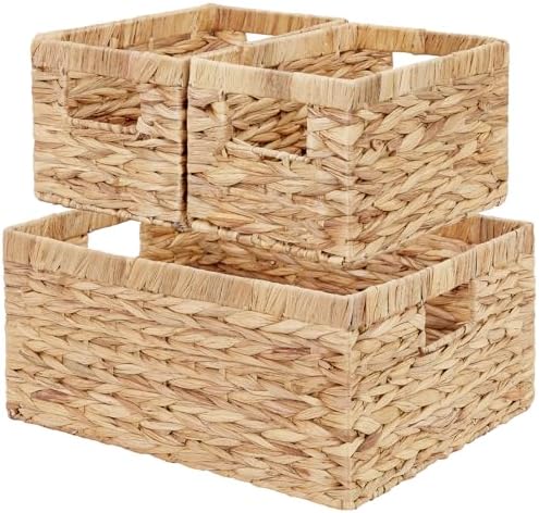 Vagusicc Wicker Basket, Set of 3 Hand-woven Storage Baskets for Organizing, Water Hyacinth Wicker Storage Basket Bins with Handles, Small Toilet Paper Storage Baskets for Shelves Pantry Baskets by Vagusicc