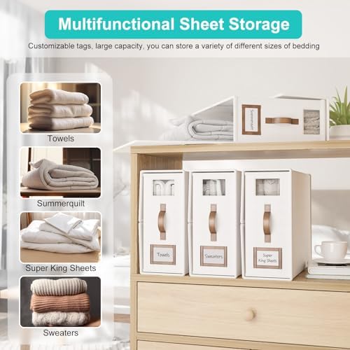 6 Pack Bed Sheets Organizers And Storage,Sheets Set Folder Keeper with Handle,Foldable Bedding Storage Box For Linen Closet,Duvet Cover(Cal King Size-5.2 Gal,White) - Image 4