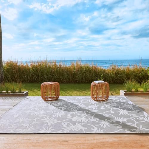 Gertmenian Indoor/Outdoor Kona Coast by Reyn Spooner Rug - 9x13 Extra Large, Stain & UV Resistant, Ideal for Deck, Patio, Poolside Rooms - Floral Vines, Gray Cream, 46681 - Image 2