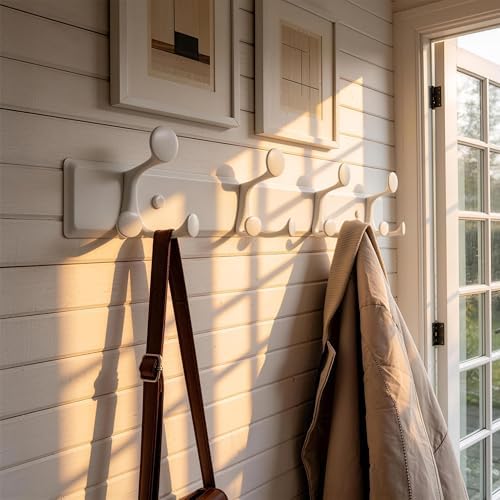 SKOLOO 12 Hooks Wall Mounted Coat Rack, 24 Inch Modern Coat Hanger for Entryway, Bathroom, Garage, Lightweight with 16 Inch Stud Spacing Design, Matte White - Image 3