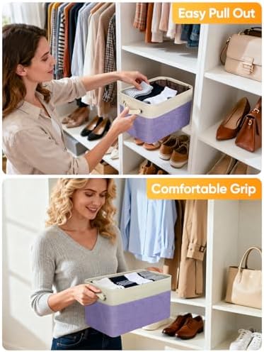 BALEINE 4 Pack Fabric Closet Storage Bins for Shelves, Linen Closet Organizers and Storage, Decorative Baskets for Organizing, Shelf, Clothes, Home, Office (Lavender, 17''x13''x10.5'') - Image 5